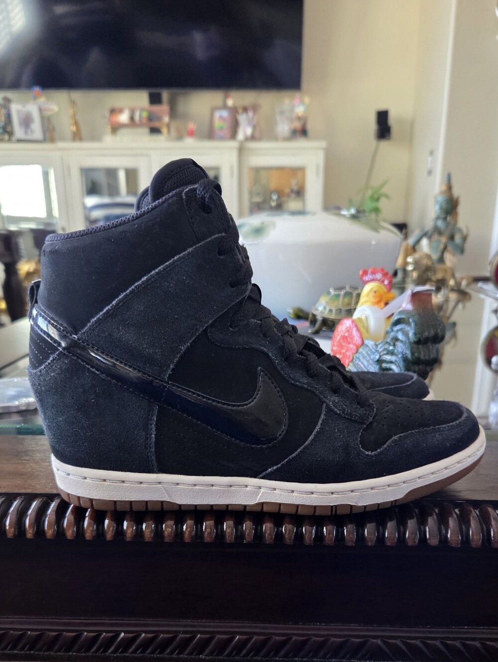 Nike Dunk Sky Hi Womens Black Suede High-Top Hidden  Wedge Sneakers